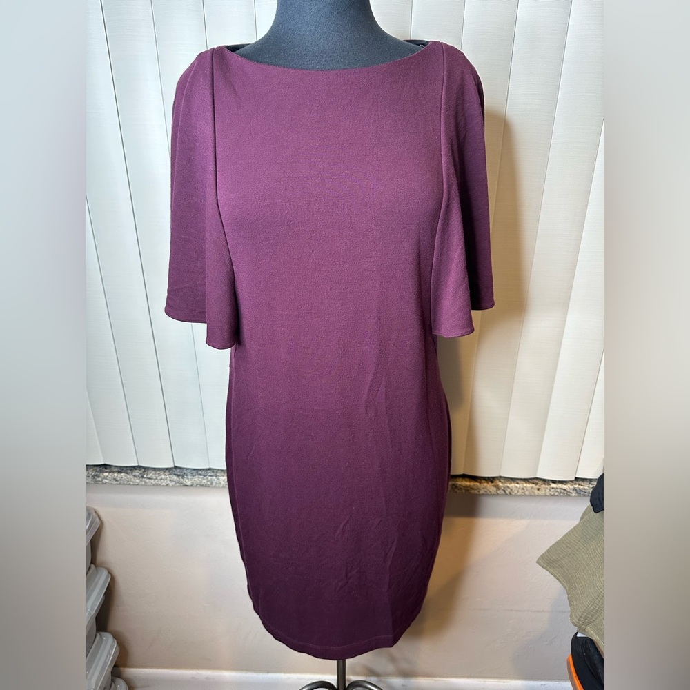 Muse Plum Flutter Sleeve Sheath Midi Event Evening Dress Size 10